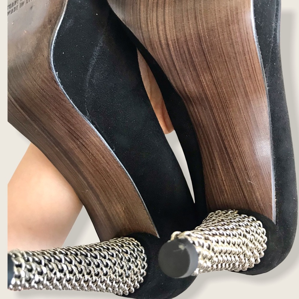 Stuart Weitzman Black Suede Chain Link Pump Heels - Picture 9 of 11